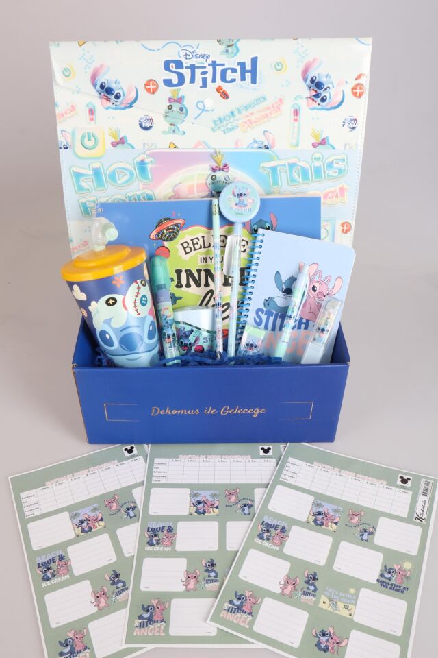 DEKOMUS İLE ÖZEL KUTULU GIFT BOX LİSANSLI STITCH ''GALAXY POP'' 13 PARÇA KIRTASİYE SETİ RESİM DEFTERİ,KALEM,SİLGİ