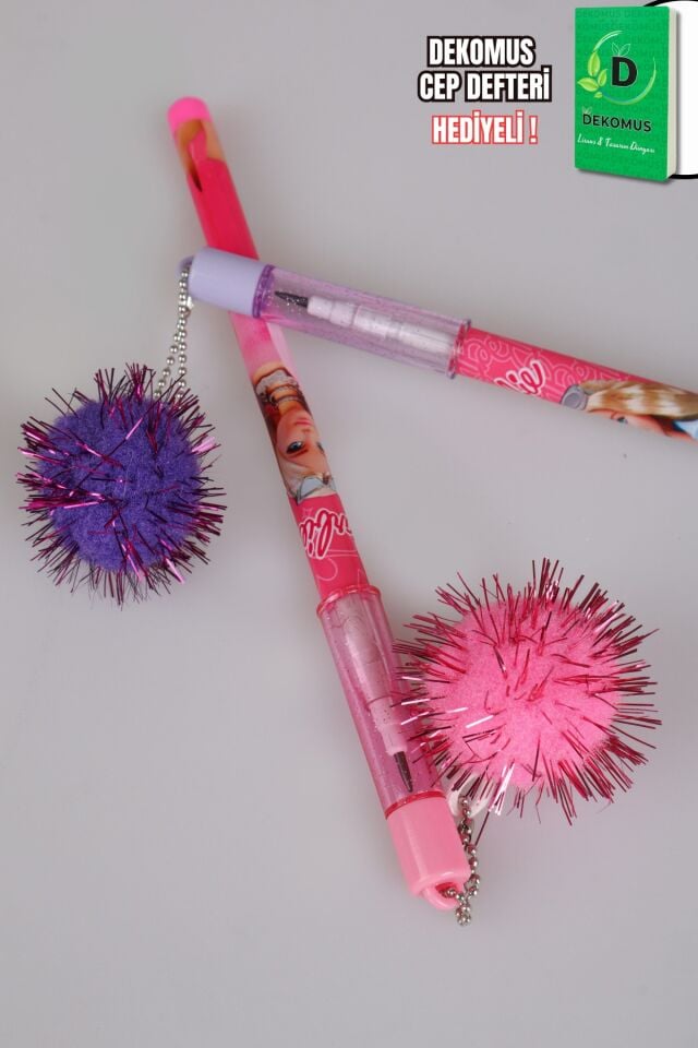 x Dekomus Lisanslı Barbie Ponponlu Geçmeli Kalem Tek Adet