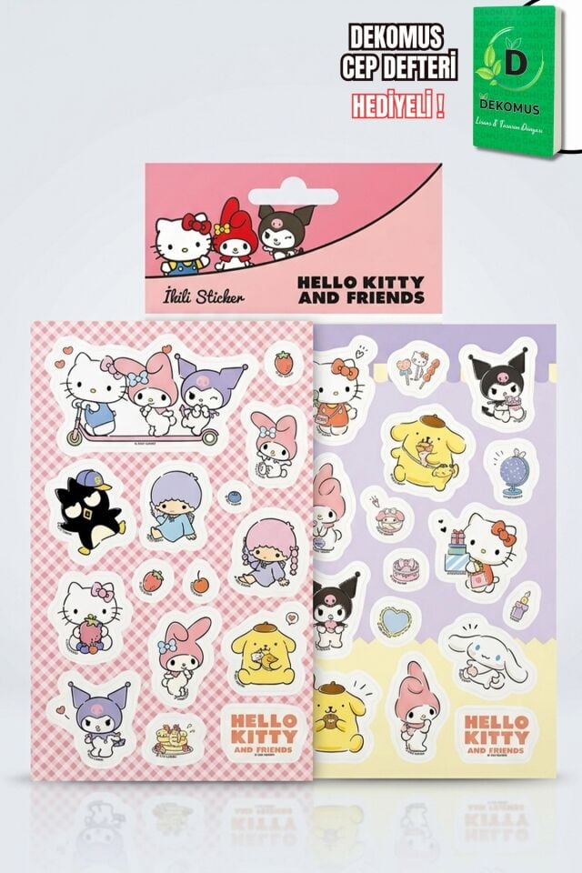 x Dekomus Lisanslı Best Friends 2'li Kuşe Sticker Hello Kitty,Kuromi,My Melody