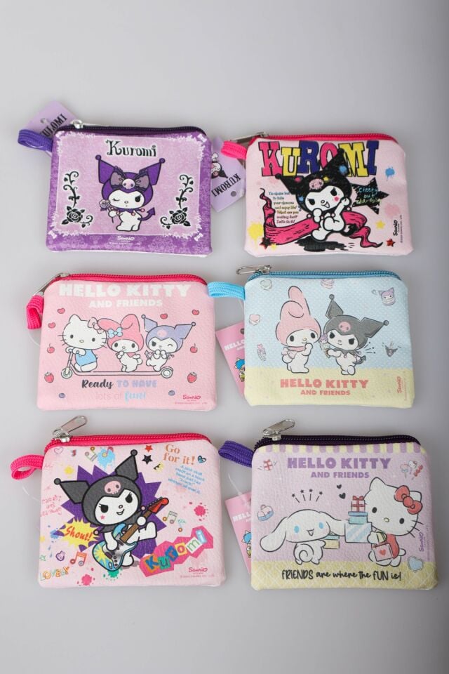 DEKOMUS İLE LİSANSLI YENİ SEZON BEST FRIENDS KUROMI,HELLO KITTY,CINNAMOROLL 2'Lİ PARA ÇANTASI