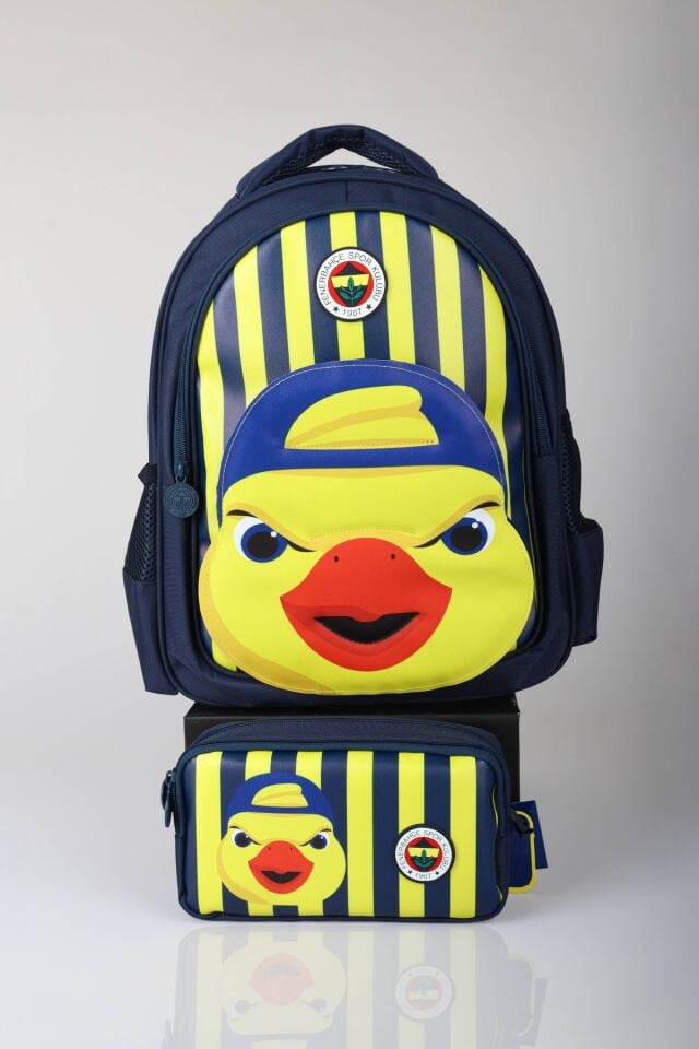 x Dekomus Lisanslı Fenerbahçe Yellow Collection 3D Baskılı Büyük Boy Okul Çantası ve Kalem Çantası Seti