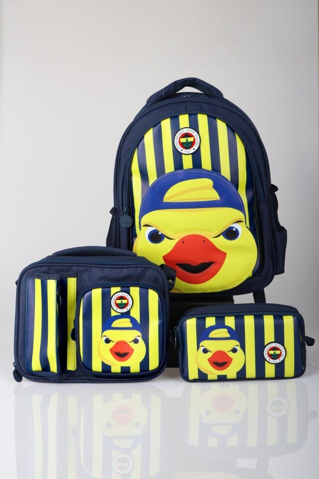 x Dekomus Lisanslı Fenerbahçe Yellow Collection 3D Baskılı Büyük Boy Okul Çantası,Beslenme Çantası ve Kalem Çantası