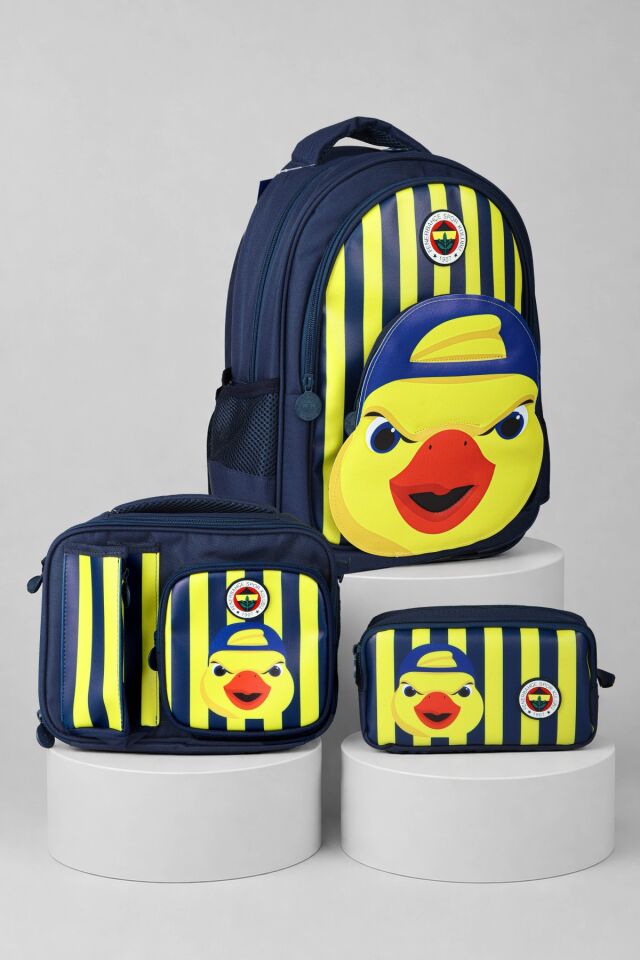 x Dekomus Lisanslı Fenerbahçe Yellow Collection 3D Baskılı Büyük Boy Okul Çantası,Beslenme Çantası ve Kalem Çantası