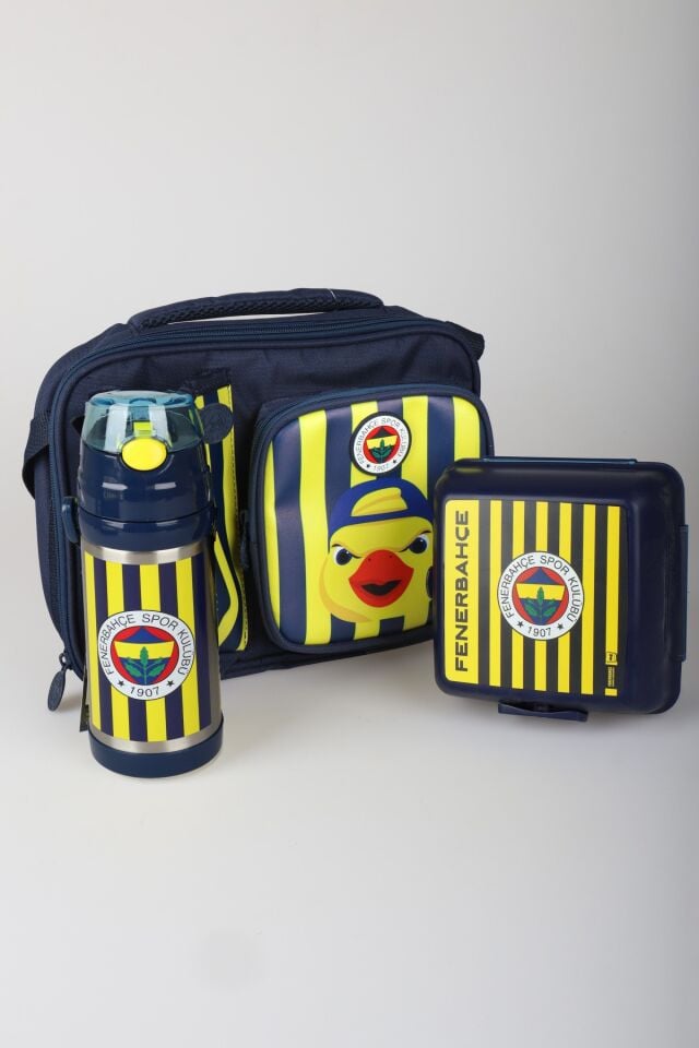 x Dekomus Lisanslı Fenerbahçe Yellow Collection 3D Baskılı Beslenme Çantası,Çelik 500 ML Matara ve Beslenme Kabı Seti