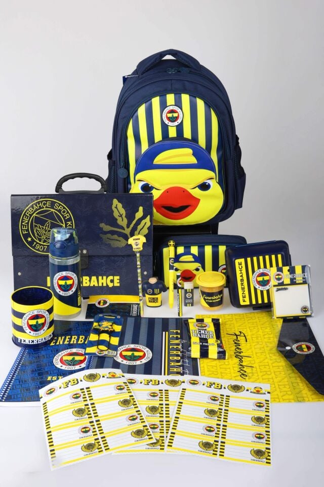 Lisanslı Fenerbahçe Yellow Collection Full Kırtasiye Seti 3D Baskılı Büyük Boy Okul,Saplı Klasör ve Kalem Çantası,Matara,Beslenme Kabı Seti
