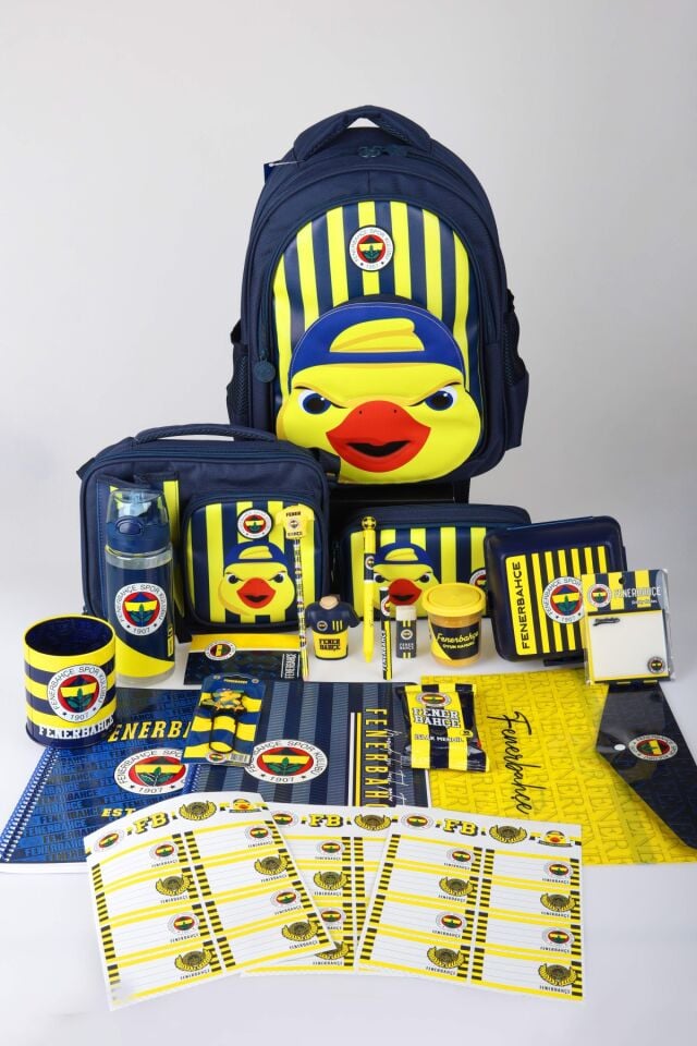 x Dekomus Lisanslı Fenerbahçe Yellow Collection Full Kırtasiye Seti 3D Baskılı Büyük Boy Okul,Beslenme ve Kalem Çantası,Matara,Beslenme Kabı Seti
