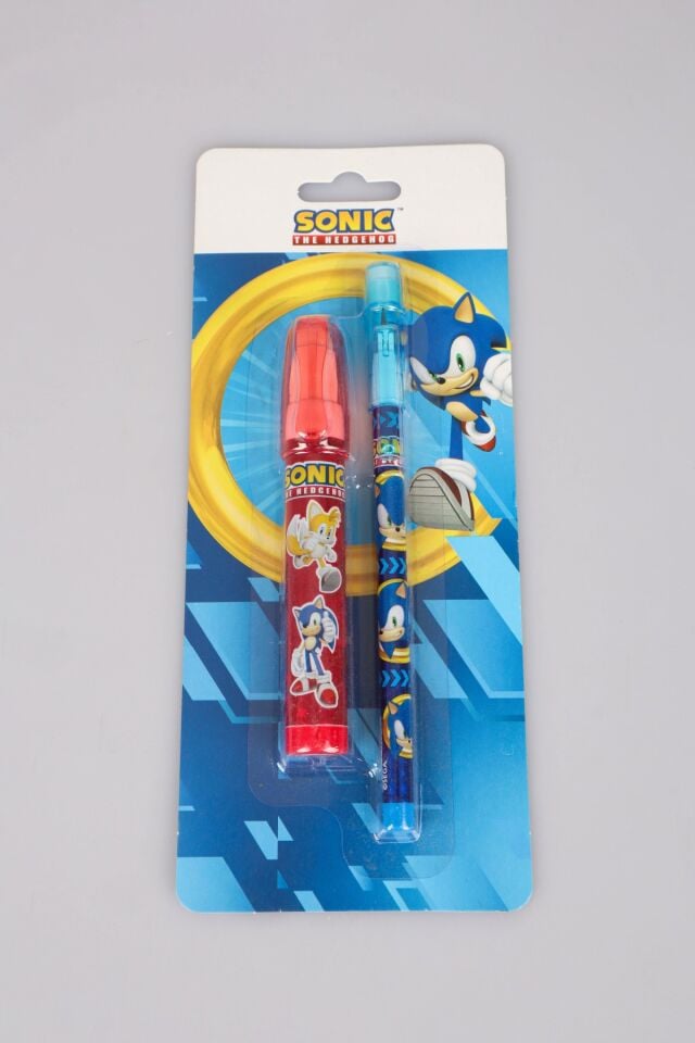 DEKOMUS İLE LİSANSLI SONIC  2'Lİ KIRTASİYE SETİ SİLGİLİ GEÇMELİ KURŞUN KALEM VE ROKET SİLGİ