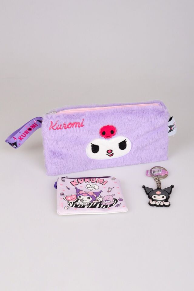 DEKOMUS İLE LİSANSLI YENİ SEZON KUROMI PELUŞ BASIC EL ÇANTASI,PARA ÇANTASI VE ZİNCİRLİ ANAHTARLIK SETİ