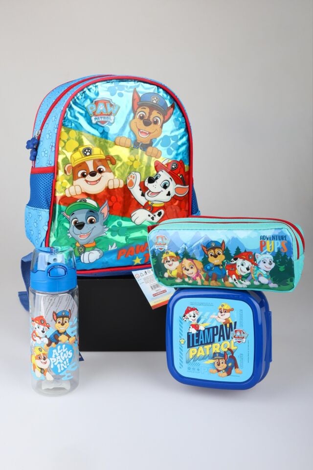 x Dekomus Lisanslı Paw Patrol Pawsome Squad 35 Cm Küçük Boy Anaokul Çantası,Kalem Çantası,Beslenme Kabı ve 500 ML Matara Seti