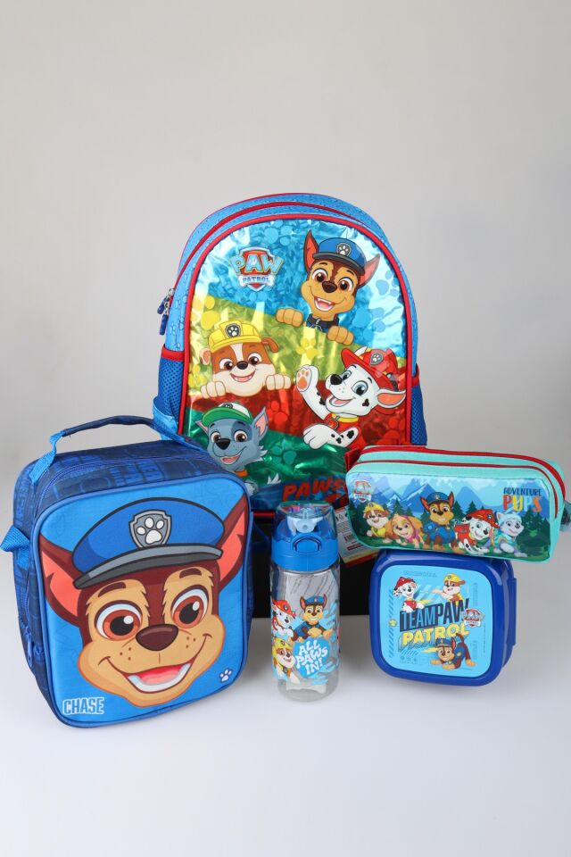 x Dekomus Lisanslı Paw Patrol Pawsome Squad 35 Cm Küçük Boy Anaokul,Termoslu Beslenme ve Kalem Çantası,Beslenme Kabı,500 ML Matara Seti