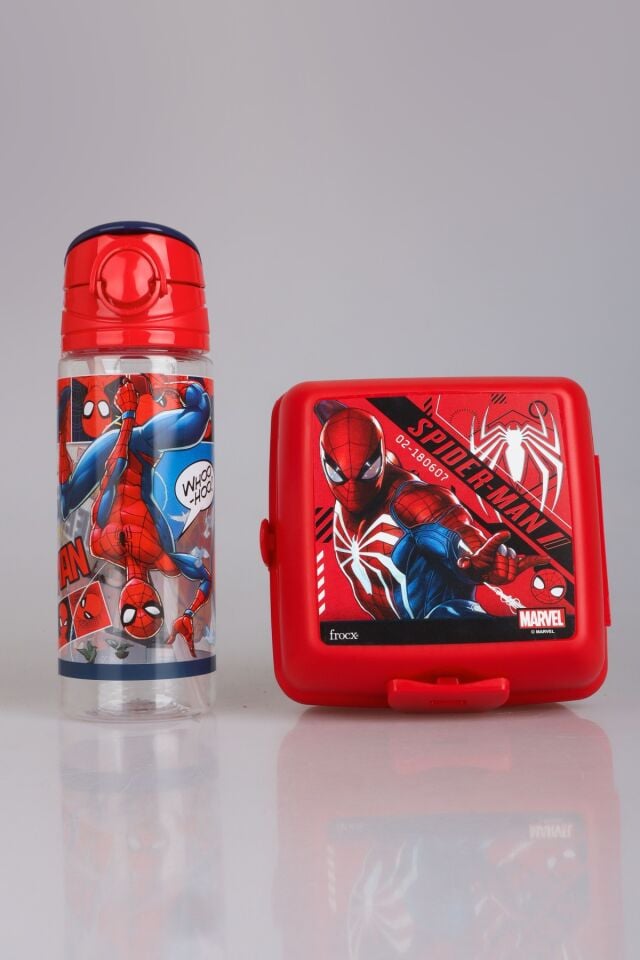 ''DEKOMUS CEP DEFTERİ HEDİYELİ'' LİSANSLI SPIDERMAN 500 ML TRITAN MATARA VE 2 KATLI BESLENME KUTUSU / LUNCH BOX SETİ