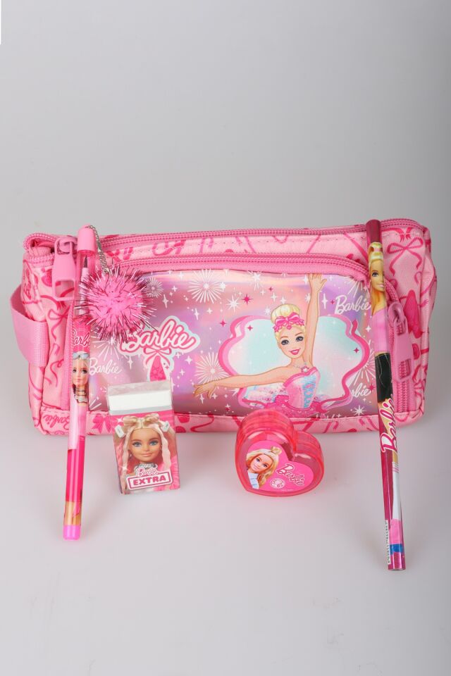 x Dekomus Lisanslı Barbie Ballerina Magic Collection Kalem Çantası,Geçmeli Kalem,Silgi,Kalemtraş ve Kurşun Kalem Seti