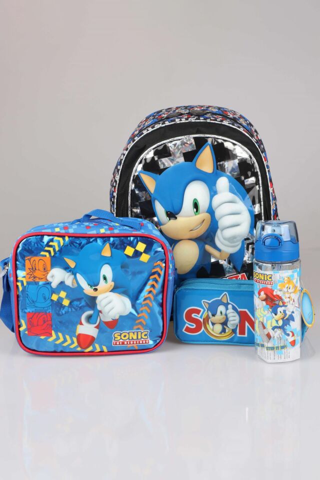 LİSANSLI SONIC  OKUL ÇANTASI, BESLENME, KALEM ÇANTASI VE 500 ML TRITAN MATARA SETİ