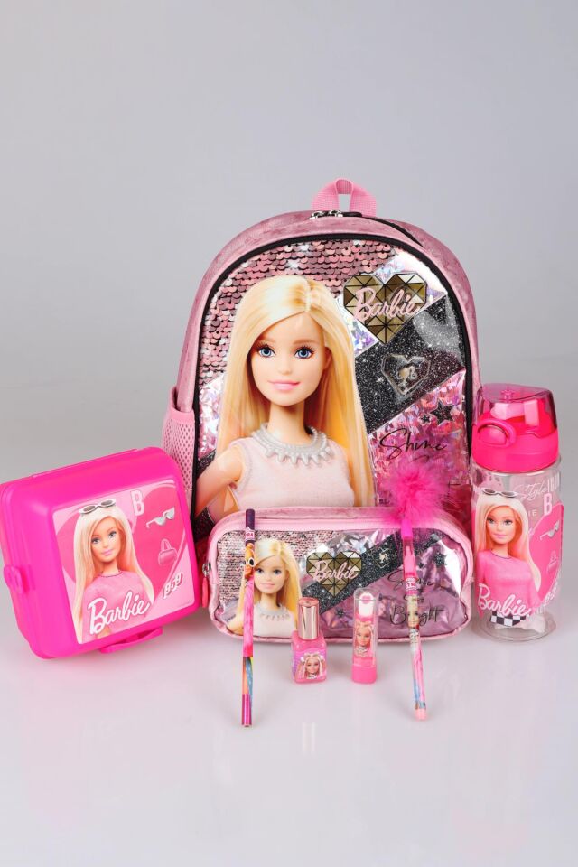 LİSANSLI BARBIE TEK BÖLMELİ KÜÇÜK BOY 32 CM ANAOKUL VE KALEM ÇANTASI,MATARA,BESLENME KABI KIRTASİYE SETİ
