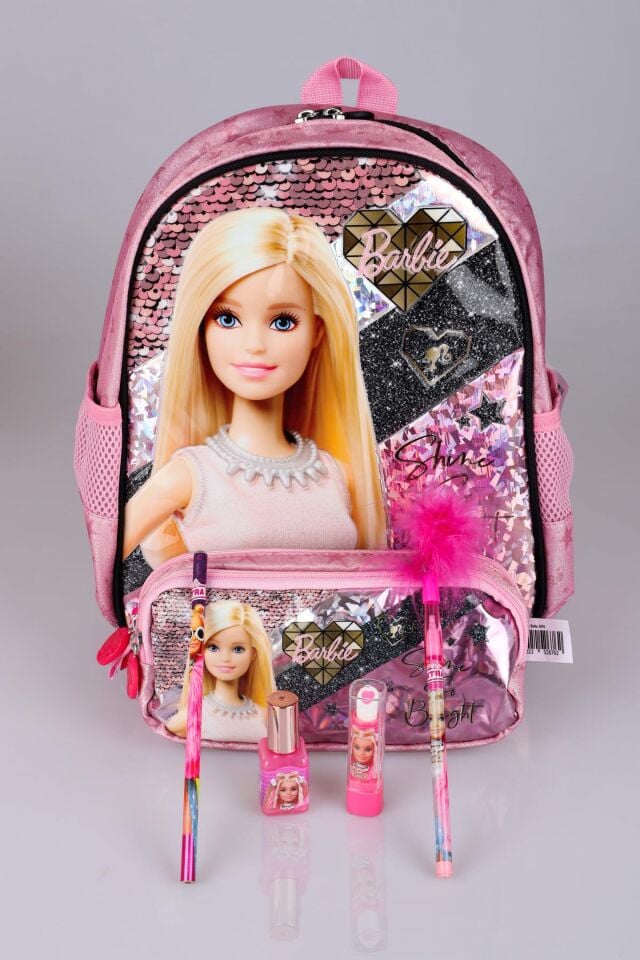 LİSANSLI BARBIE TEK BÖLMELİ KÜÇÜK BOY 32 CM ANAOKUL VE KALEM ÇANTASI İLE KIRTASİYE OKUL SETİ