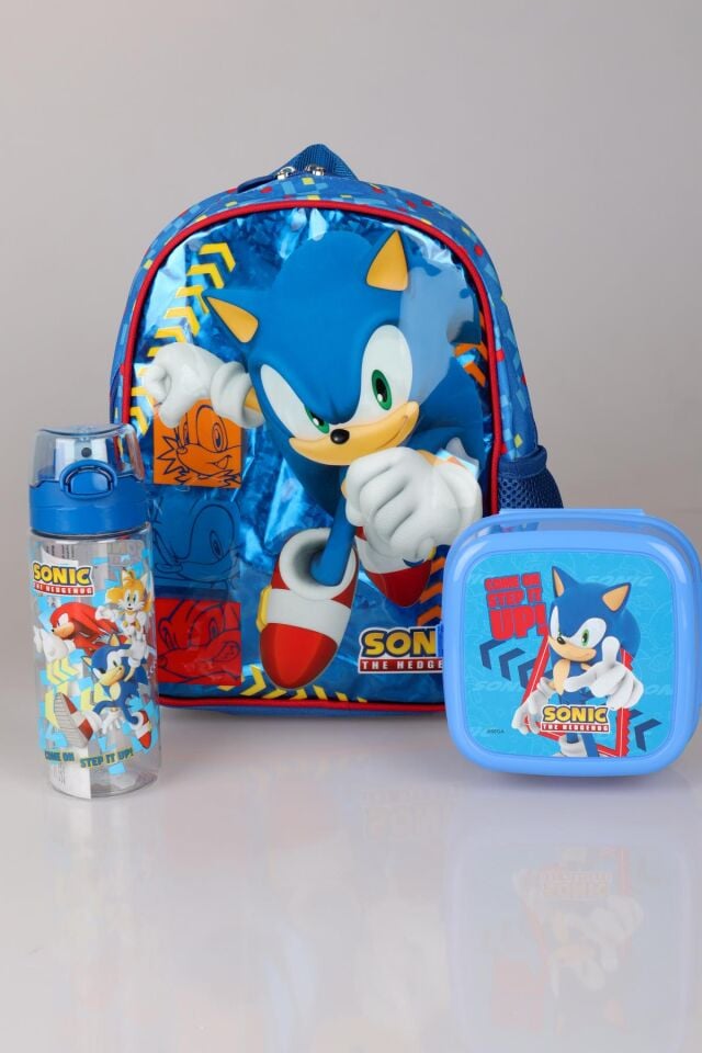 YENİ SEZON LİSANSLI SONIC TEK BÖLMELİ KÜÇÜK BOY 32 CM ANAOKUL ÇANTASI, BESLENME KABI VE TRITAN MATARA OKUL SETİ