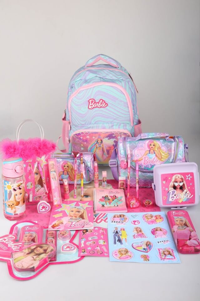 x Dekomus Lisanslı Barbie Deniz Kızı Collection Premium Full Kırtasiye Seti Okul,Termoslu Beslenme ve Kalem Çantası,Beslenme Kabı,Matara