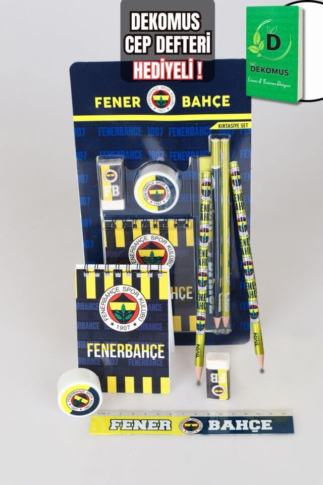 ''DEKOMUS CEP DEFTERİ HEDİYELİ'' YENİ SEZON LİSANSLI FENERBAHÇE 6'LI KIRTASİYE SETİ NOT DEFTERİ,SİLGİ,CETVEL,KALEMTRAŞ,2 ADET KURŞUN KALEM