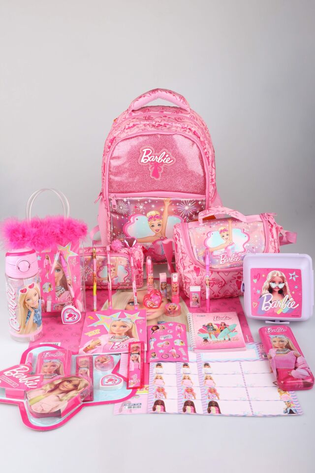 x Dekomus Lisanslı Barbie Ballerina Magic Collection Premium Full Kırtasiye Seti Okul,Termoslu Beslenme ve Kalem Çantası,Beslenme Kabı,Matara