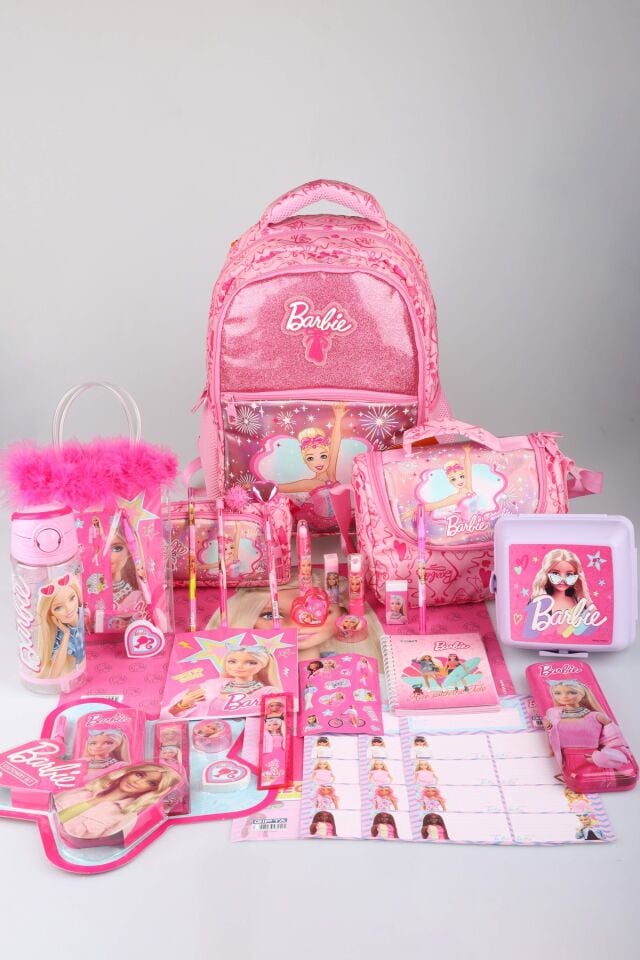 x Dekomus Lisanslı Barbie Ballerina Magic Collection Premium Full Kırtasiye Seti Okul,Termoslu Beslenme ve Kalem Çantası,Beslenme Kabı,Matara