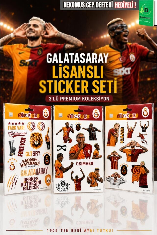 Lisanslı Galatasaray 3'lü Sticker Seti ''Mauro Icardi,Victor Osimhen ve Fark Var''