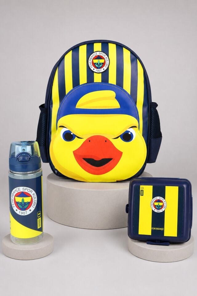 x Dekomus Lisanslı Fenerbahçe Yellow Collection 3D Baskılı Küçük Boy Anaokul Çantası,Beslenme Kabı ve 500 Ml Matara Seti