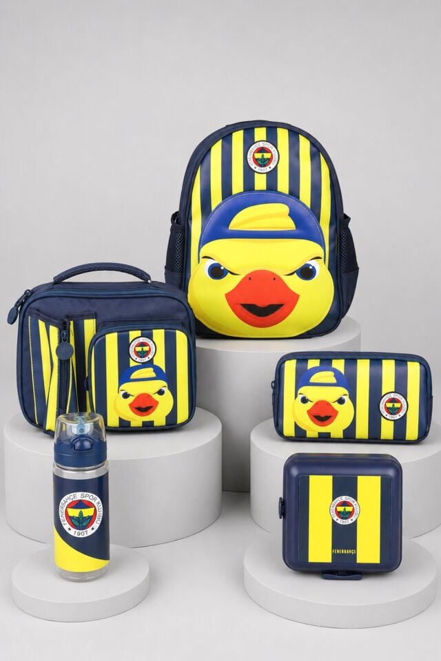 x Dekomus Lisanslı Fenerbahçe Yellow Collection 3D Baskılı Küçük Boy Anaokul,Beslenme ve Kalem Çantası,Beslenme Kabı ve 500 Ml Matara Seti