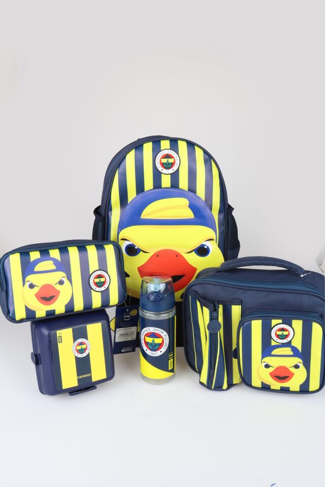 x Dekomus Lisanslı Fenerbahçe Yellow Collection 3D Baskılı Küçük Boy Anaokul,Beslenme ve Kalem Çantası,Beslenme Kabı ve 500 Ml Matara Seti