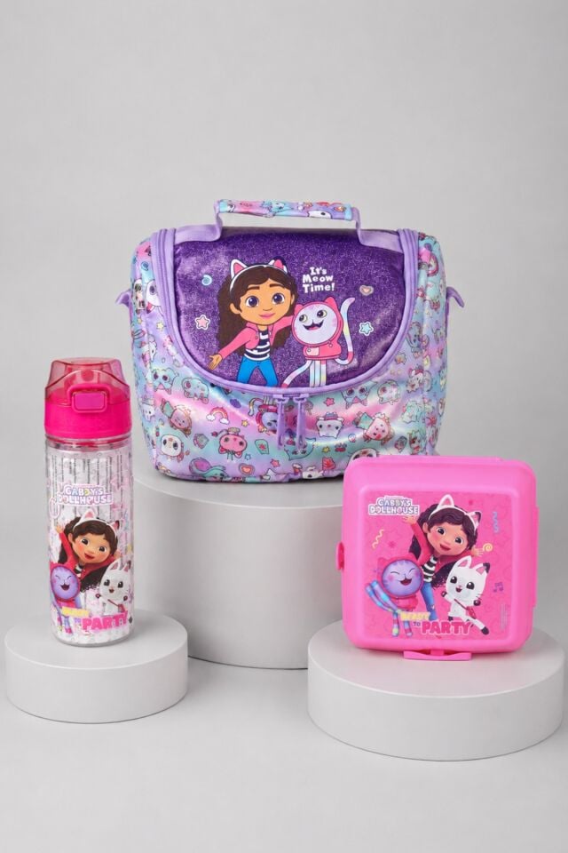 x Dekomus Lisanslı Gabby’s Dollhouse Meow Magic Collection Termoslu Beslenme Çantası,Beslenme Kabı ve 500 Ml Matara Seti