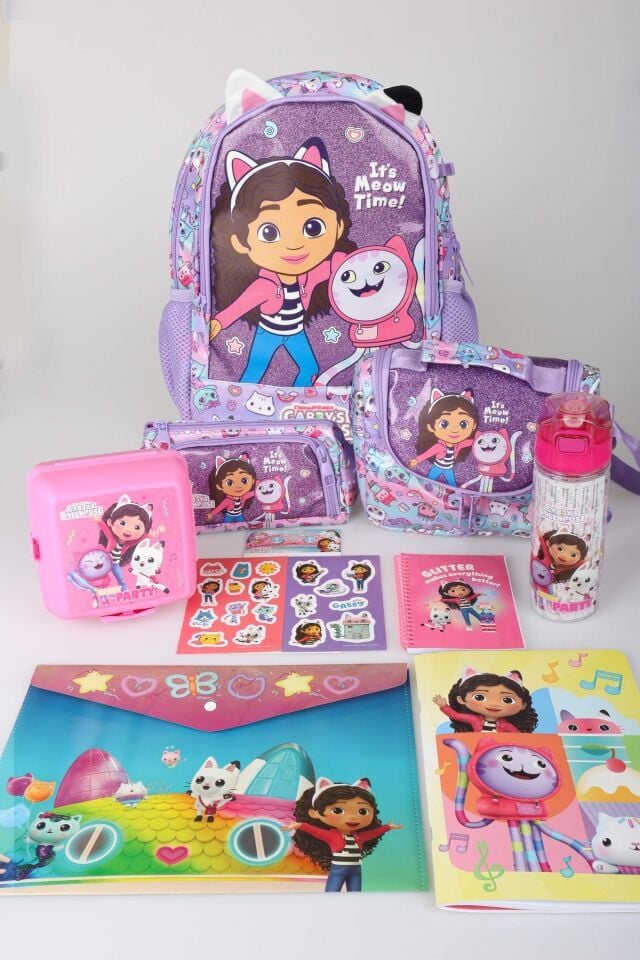 x Dekomus Lisanslı Gabby’s Dollhouse Meow Magic Collection Kırtasiye Seti Anaokul,Termoslu Beslenme ve Kalem Çantası,Beslenme Kabı,500 Ml Matara Seti