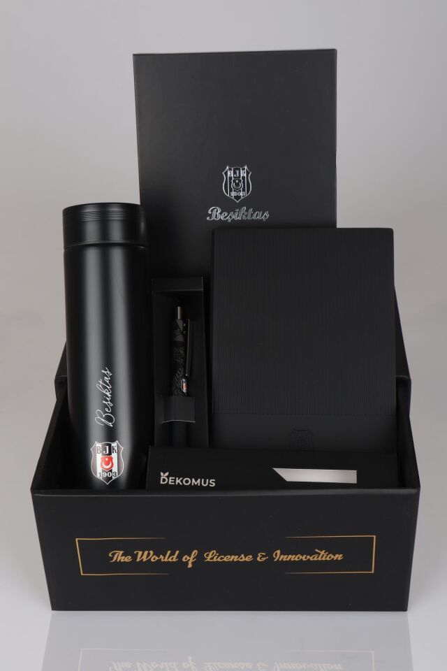 LİSANSLI BEŞİKTAŞ ÖZEL KUTULU PREMIUM 500 ML ÇELİK TERMOS,DERİ AJANDA,HYBRID TÜKENMEZ KALEM SETİ