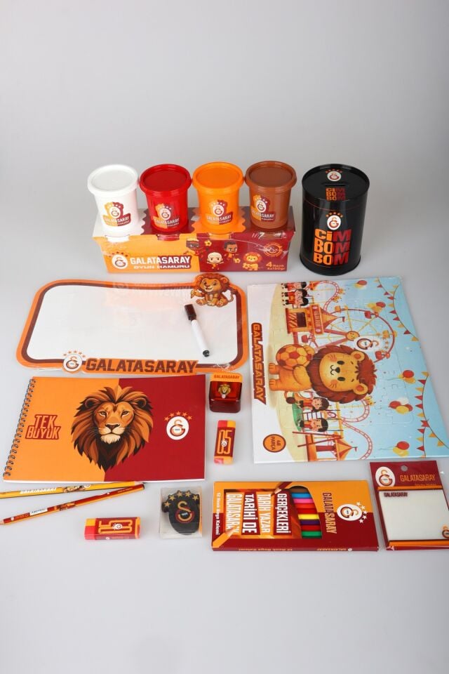 x Dekomus Lisanslı Galatasaray 28 Parça Hobi&Kırtasiye Seti Kuru Boya,Oyun Hamuru,Yazı Tahtası,Kalem,Silgi