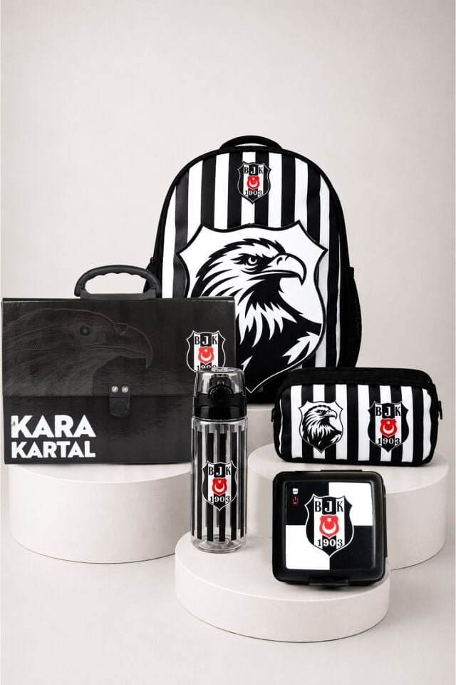 Lisanslı Beşiktaş Özel Tasarım 3D Kartal Küçük Boy Anaokul,Saplı Klasör Ve Kalem Çantası,Matara,Beslenme Kabı Seti