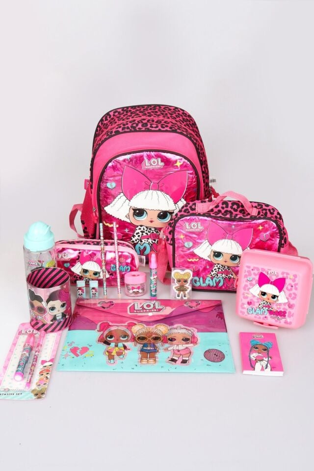 DEKOMUS İLE LİSANSLI LOL SURPISE OKUL,KALEM VE BESLENME ÇANTASI, MATARA İLE BESLENME KABI KIRTASİYE OKUL SETİ