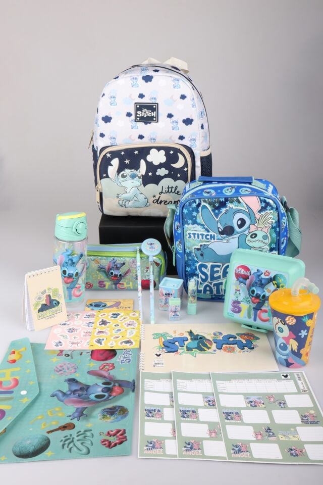 x Dekomus Lisanslı Stitch Little Dreamer Collection Full Kırtasiye Seti Tek Bölmeli Küçük Boy Anaokul,Beslenme ve Kalem Çantası,Beslenme Kabı ve Matara Seti