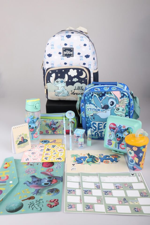 x Dekomus Lisanslı Stitch Little Dreamer Collection Full Kırtasiye Seti Tek Bölmeli Küçük Boy Anaokul,Beslenme ve Kalem Çantası,Beslenme Kabı ve Matara Seti