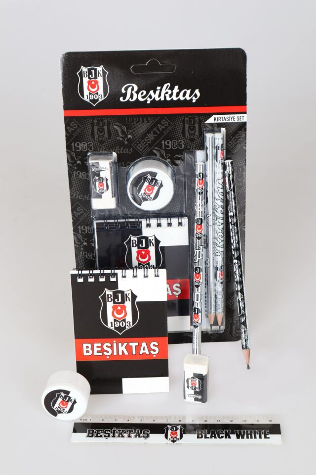 ''DEKOMUS CEP DEFTERİ HEDİYELİ'' YENİ SEZON LİSANSLI BEŞİKTAŞ 6'LI KIRTASİYE SETİ NOT DEFTERİ,CETVEL,SİLGİ,KALEMTRAŞ,2 ADET KURŞUN KALEM