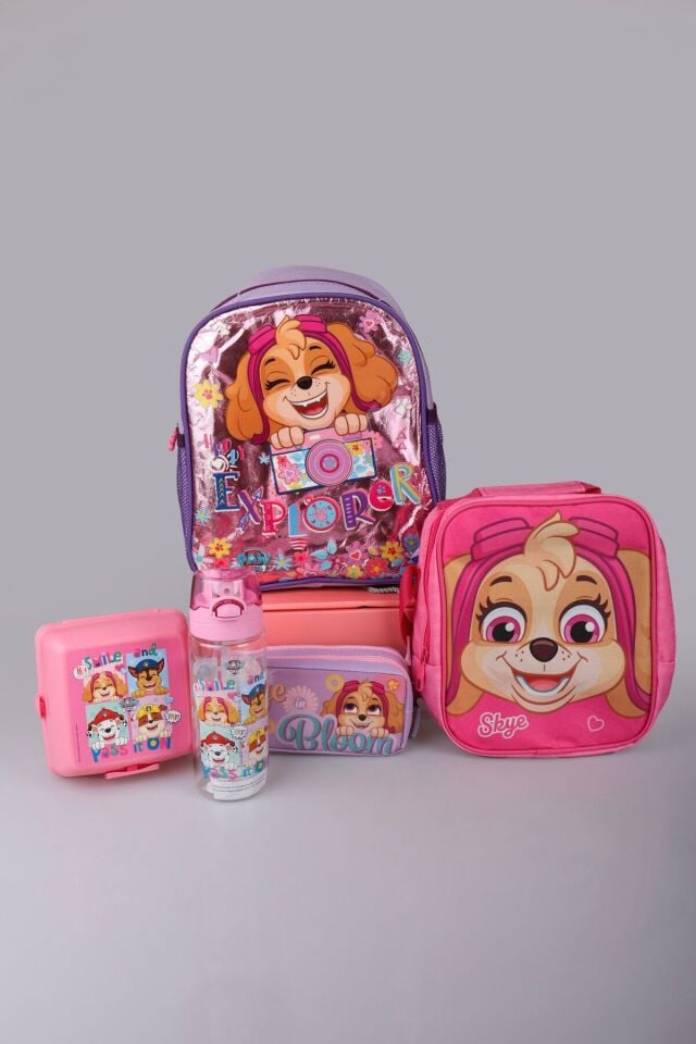 DEKOMUS İLE YENİ SEZON LİSANSLI PAW PATROL 32 CM TEK BÖLMELİ KÜÇÜK BOY ANAOKUL,TERMOSLU BESLENME VE KALEM ÇANTASI İLE BESLENME KABI VE 500 ML MATARA SETİ