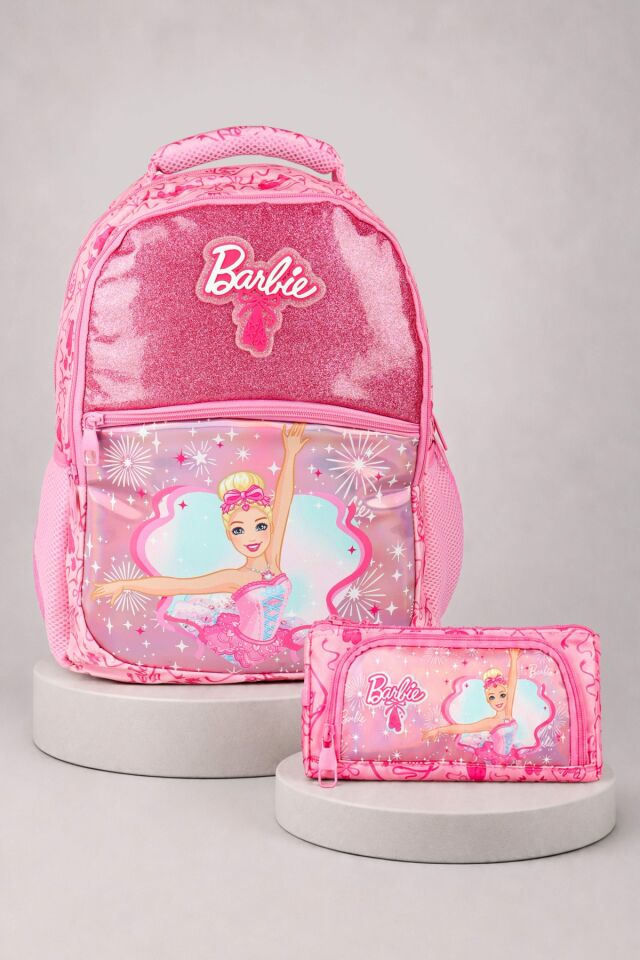 x Dekomus Lisanslı Barbie Ballerina Magic Collection Büyük Boy Okul Çantası ve Kalem Çantası Seti