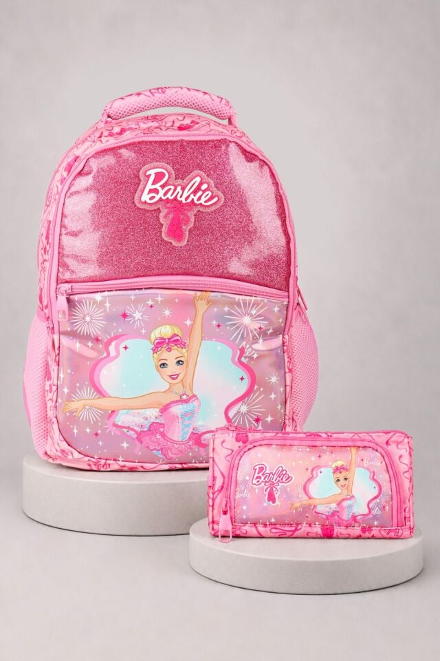 x Dekomus Lisanslı Barbie Ballerina Magic Collection Büyük Boy Okul Çantası ve Kalem Çantası Seti