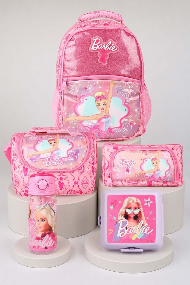x Dekomus Lisanslı Barbie Ballerina Magic Collection Okul,Termoslu Beslenme ve Kalem Çantası,Beslenme Kabı,Matara Seti