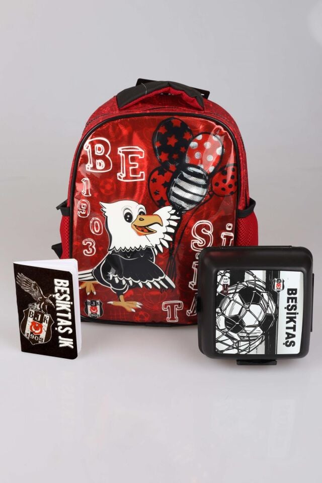 LİSANSLI BEŞİKTAŞ TEK BÖLMELİ KÜÇÜK BOY 32 CM ANAOKUL ÇANTASI,BESLENME KABI VE NOT DEFTERİ KIRTASİYE SETİ