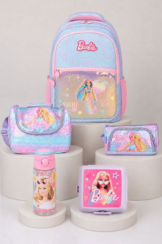 x Dekomus Lisanslı Barbie Deniz Kızı Collection Okul,Termoslu Beslenme ve Kalem Çantası,Beslenme Kabı,Matara Seti