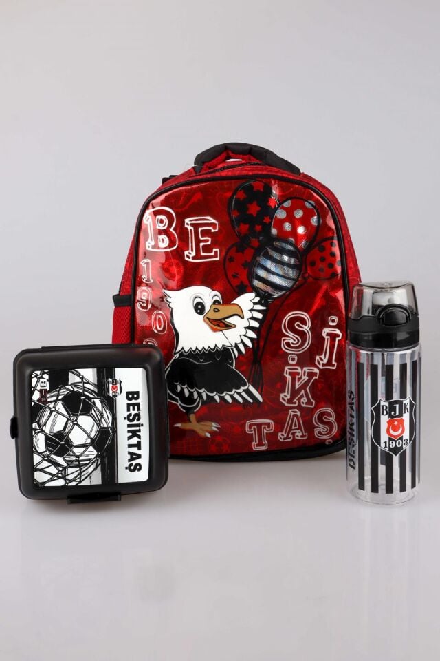 YENİ SEZON LİSANSLI BEŞİKTAŞ TEK BÖLMELİ KÜÇÜK BOY 32 CM ANAOKUL ÇANTASI,BESLENME KABI VE 500 ML TRITAN MATARA SETİ