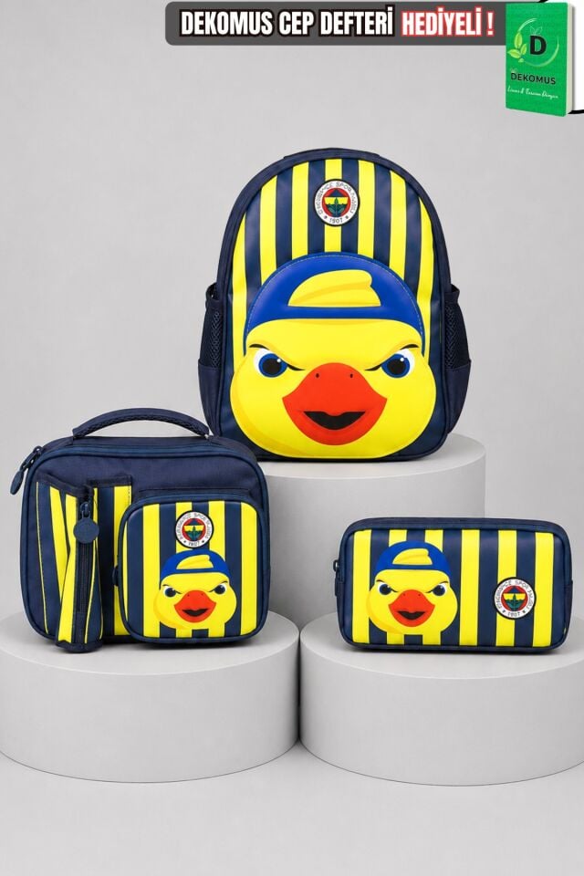 x Dekomus Lisanslı Fenerbahçe Yellow Collection 3D Baskılı Küçük Boy Anaokul,Beslenme ve Kalem Çantası Seti