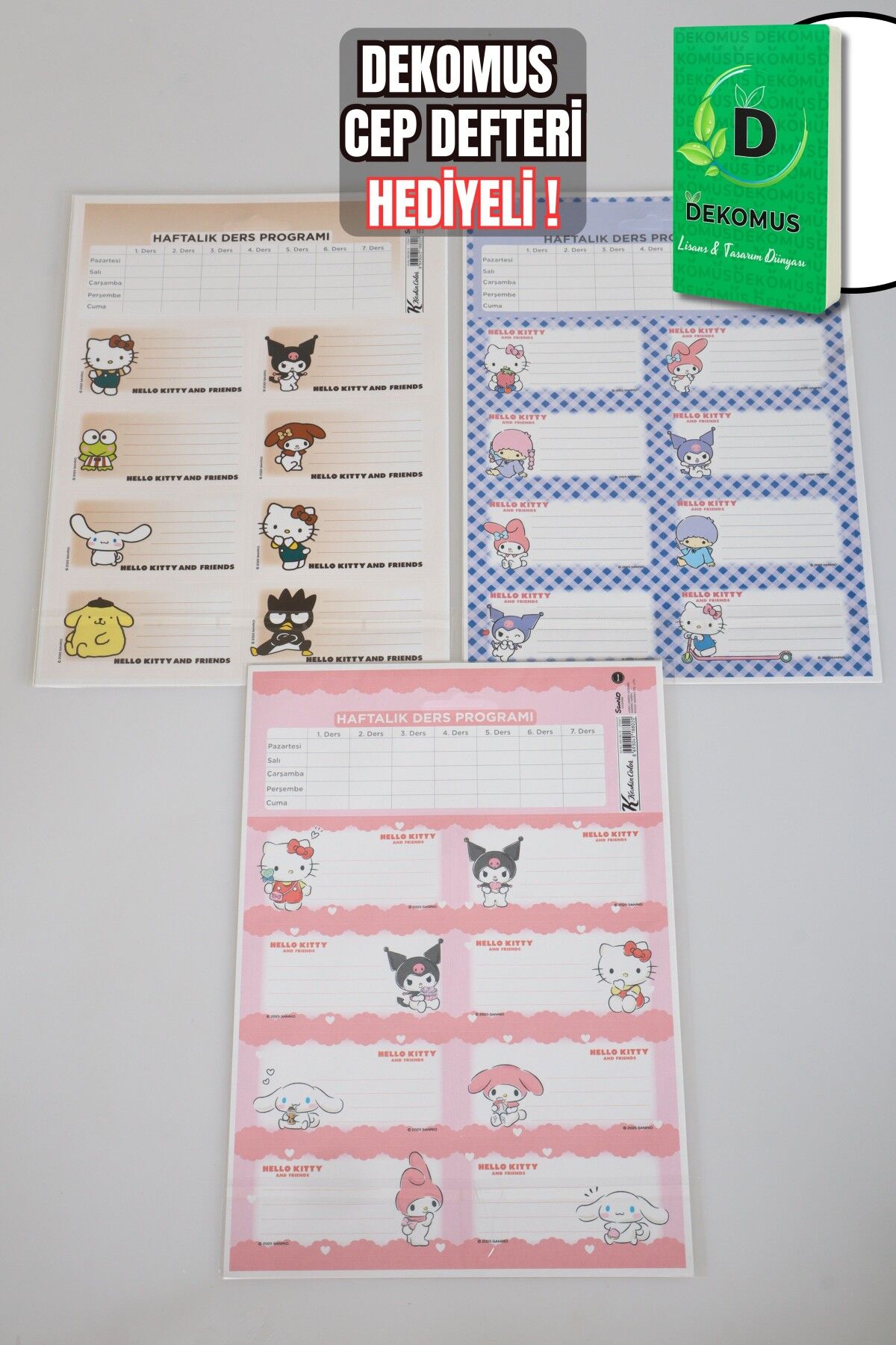 DEKOMUS CEP DEFTERİ VE YENİ SEZON LİSANSLI HELLO KITTY AND BEST FRIENDS 24'LÜ OKUL ETİKETİ 2'LİSİ