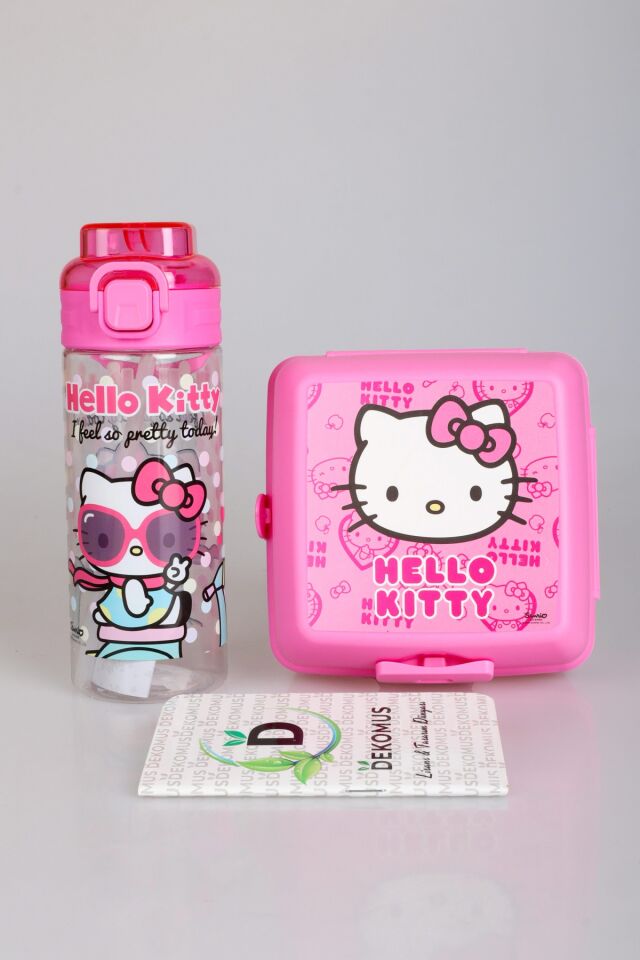 DEKOMUS CEP DEFTERİ VE LİSANSLI HELLO KITTY 500 ML MATARA,2 KATLI BESLENME KABI SETİ