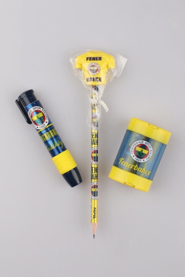 LİSANSLI FENERBAHÇE SİLGİ TEPELİ KURŞUN KALEM , ROKET SİLGİ VE JUMBO KALEMTRAŞ KIRTASİYE SETİ