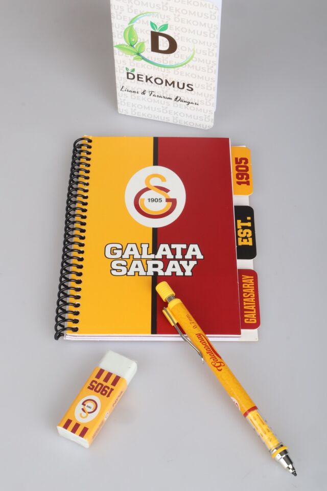 DEKOMUS CEP DEFTERİ,LİSANSLI GALATASARAY PLANLAYICI BLOKNOT,UÇLU KALEM 0.7 MM VE SİLGİ SETİ