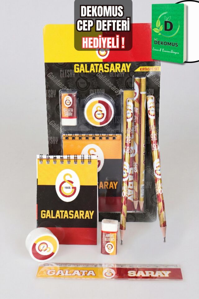 ''DEKOMUS CEP DEFTERİ HEDİYELİ'' YENİ SEZON LİSANSLI GALATASARAY 6'LI KIRTASİYE SETİ NOT DEFTERİ, SİLGİ,CETVEL,2 ADET KALEMTRAŞ,2 ADET KURŞUN KALEM
